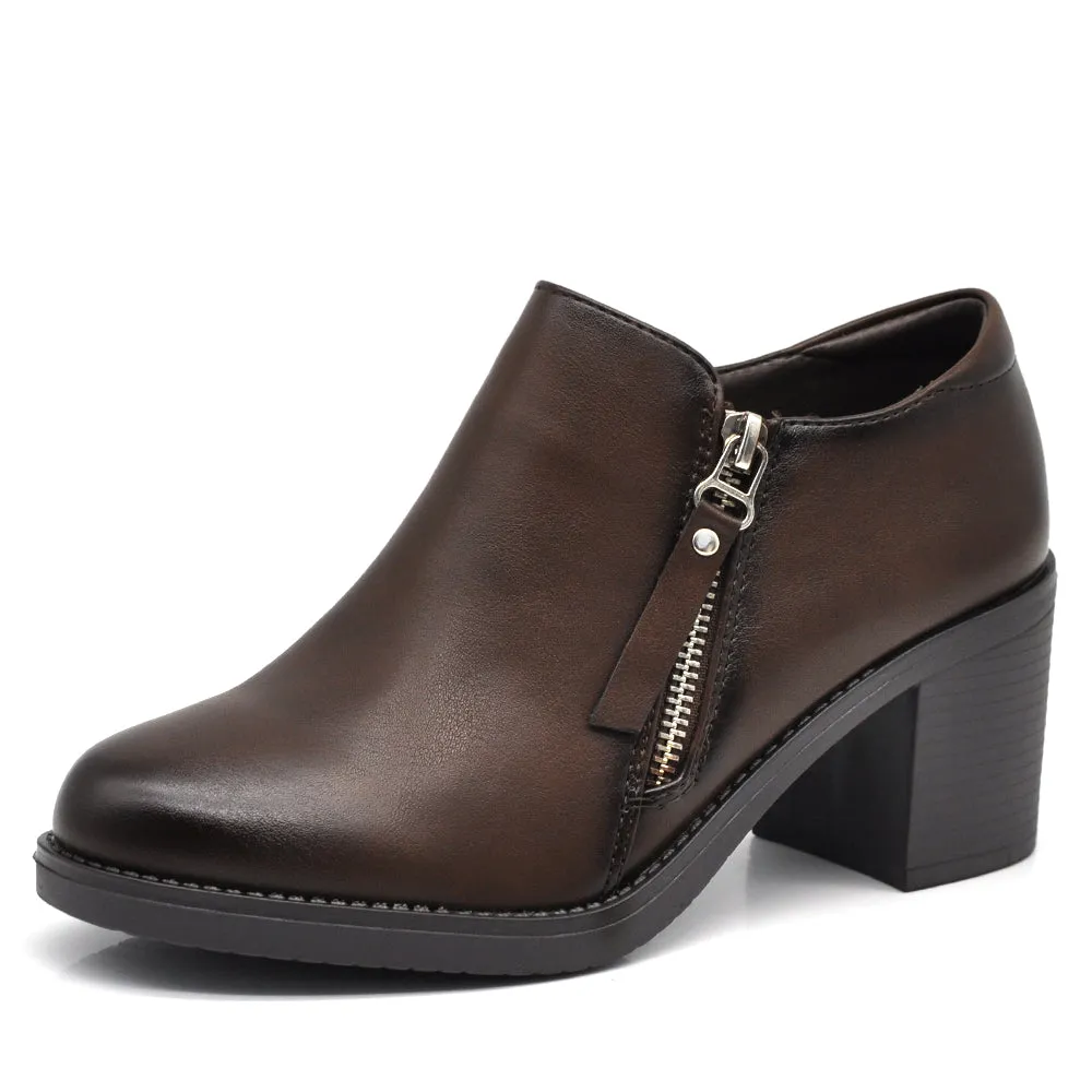 Scarpe Da Donna Con Tacco Medio Zip Cerniera 9421