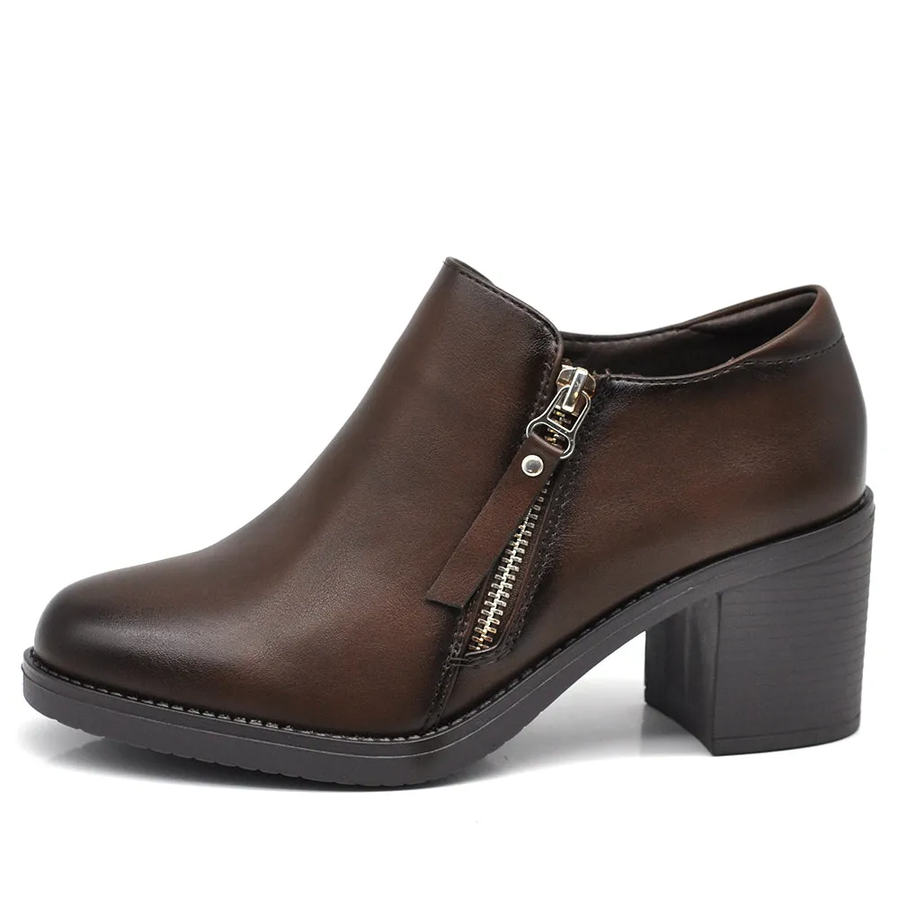 Scarpe Da Donna Con Tacco Medio Zip Cerniera 9421