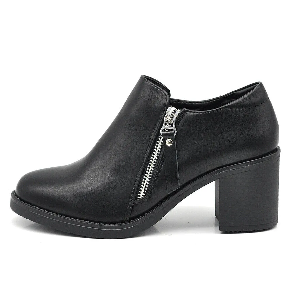 Scarpe Da Donna Con Tacco Medio Zip Cerniera 9421