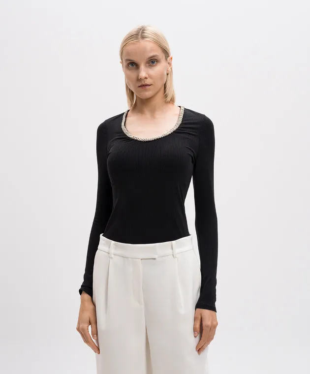 Simkhai Top Janay nero a coste con perline 5242091R