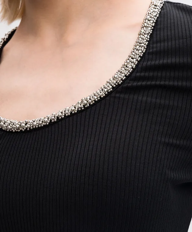Simkhai Top Janay nero a coste con perline 5242091R