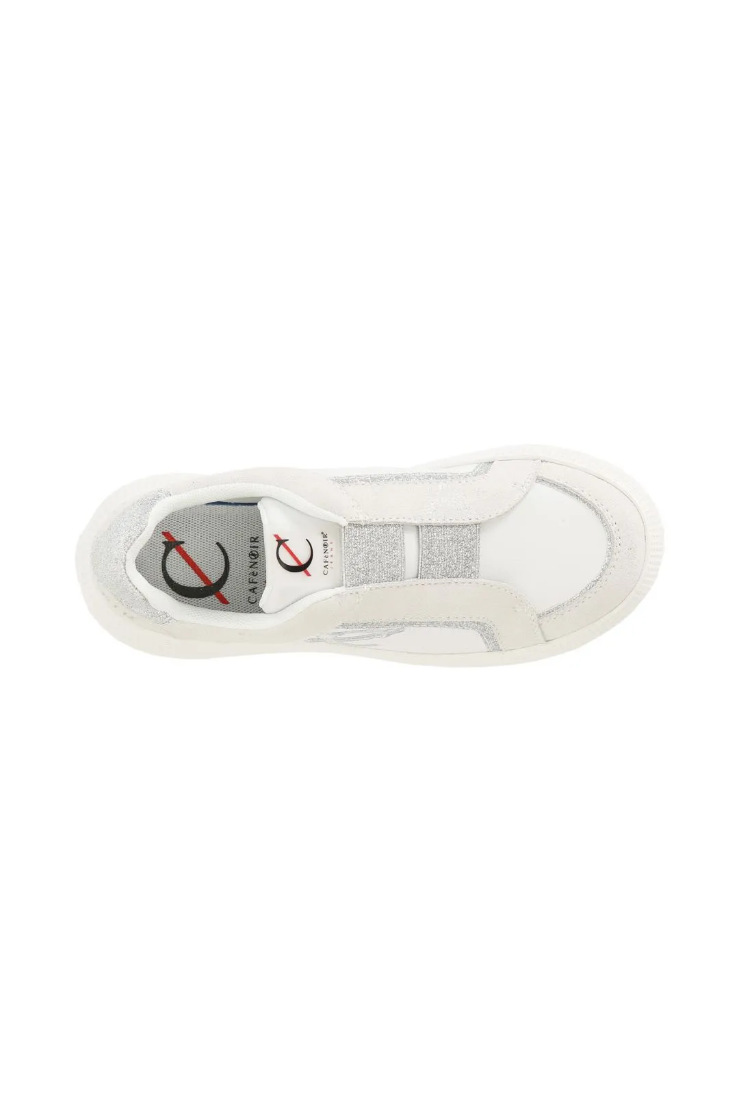slip-on in pelle scamosciata laminata con riporti glitter bianco
