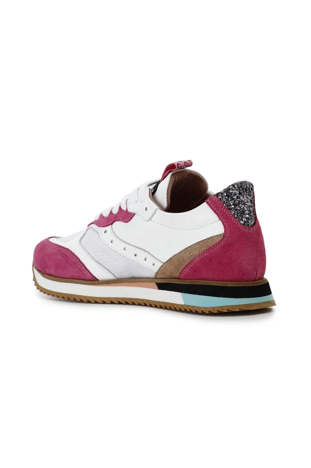 sneakers in pelle e tessuto su suola running multi fuxia
