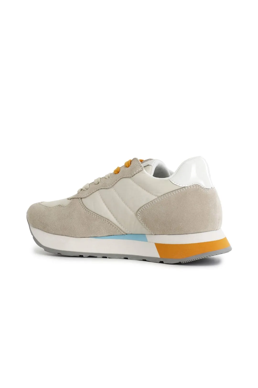 sneakers in pelle scamosciata e tessuto beige