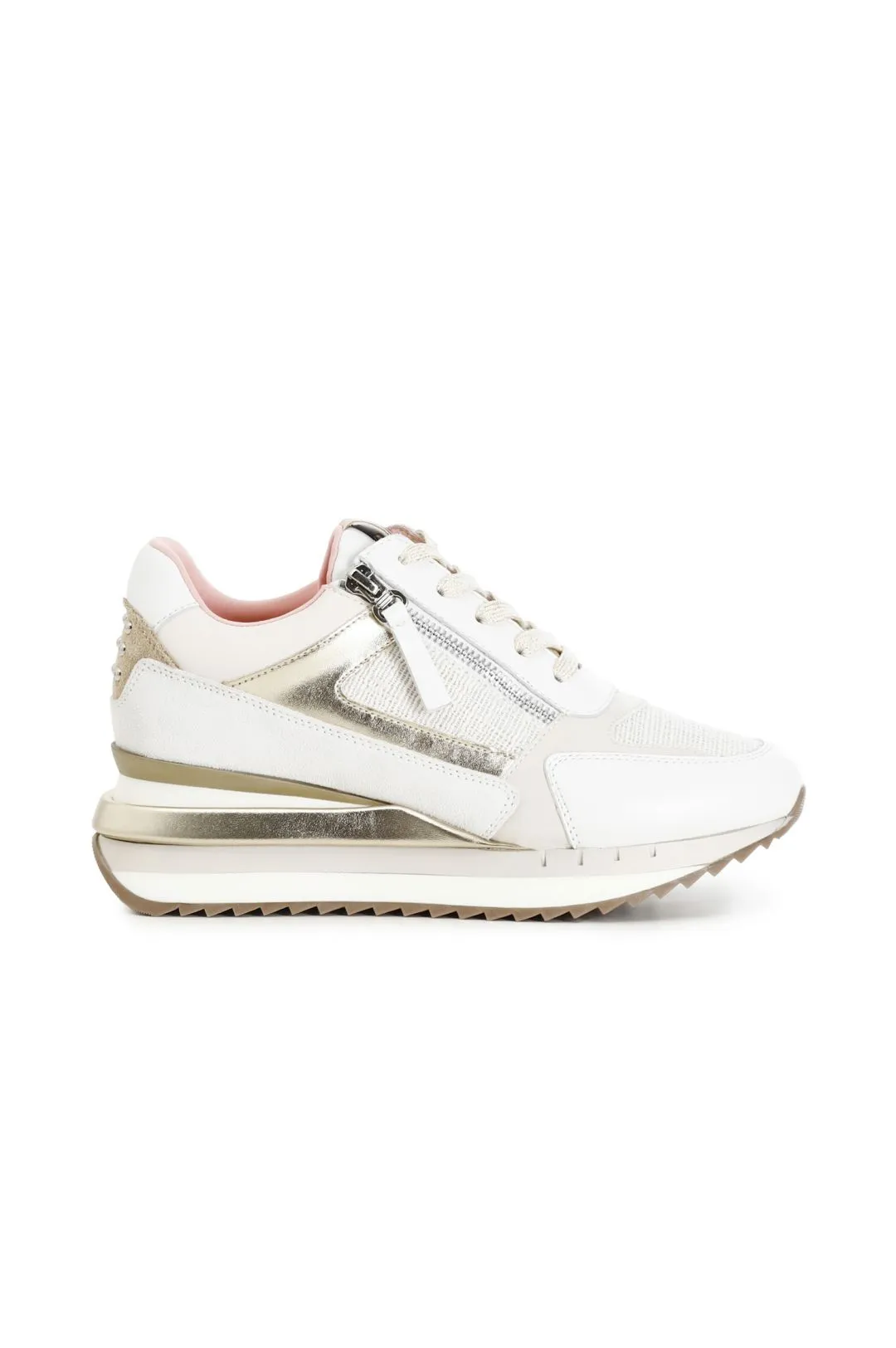 sneakers in tessuto con zip multi panna
