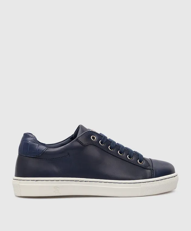 Stefano Ricci Sneakers da bambino in pelle blu scuro YRU02G890VBVCS
