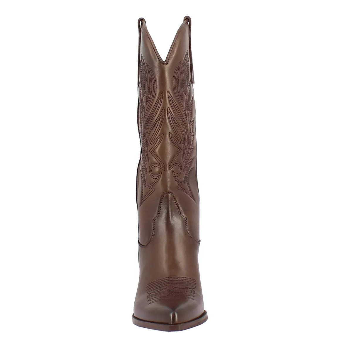 Stivale texano da donna in pelle marrone con ricamo