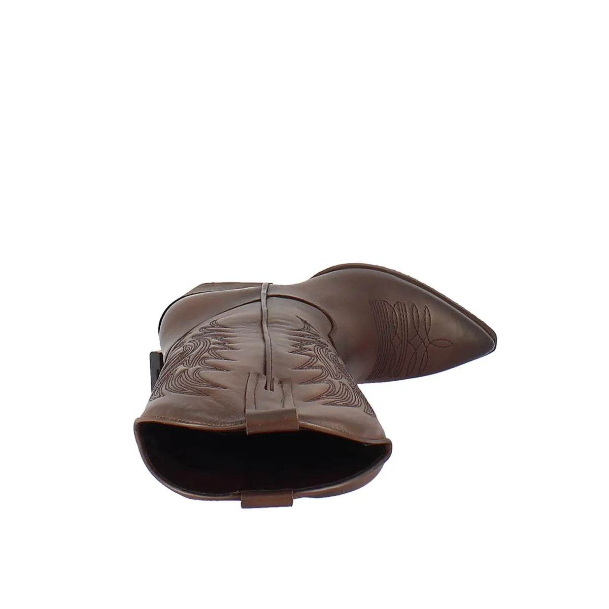 Stivale texano da donna in pelle marrone con ricamo