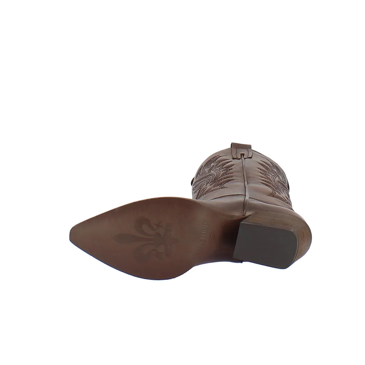 Stivale texano da donna in pelle marrone con ricamo