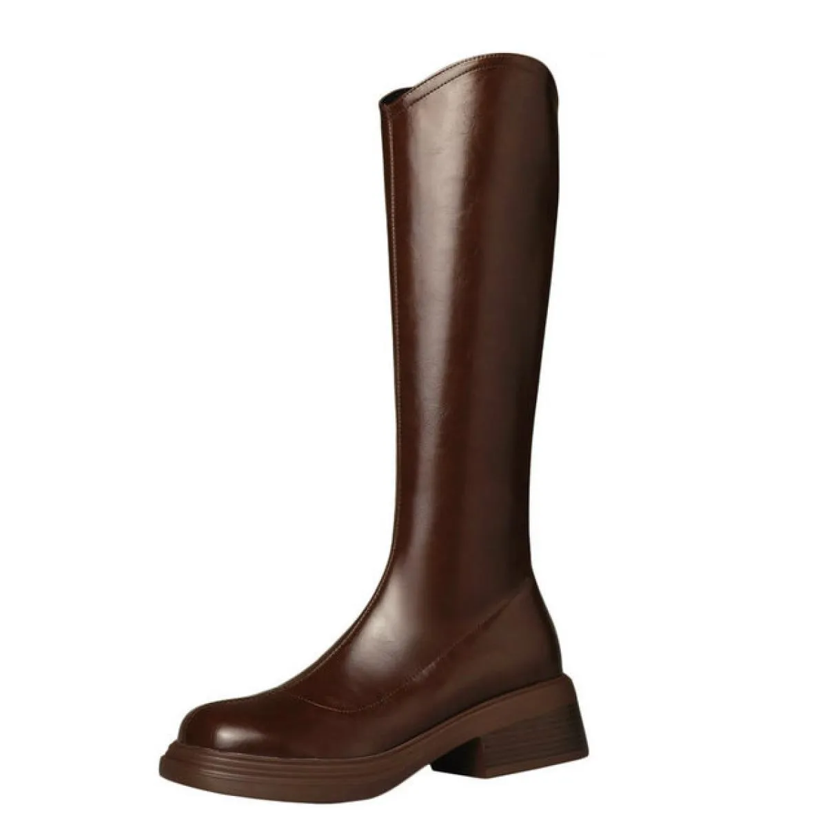 Stivali alti al ginocchio da donna in vera pelle Piattaforma con tacco alto spesso Primavera Autunno Casaul Scarpe eleganti Donn