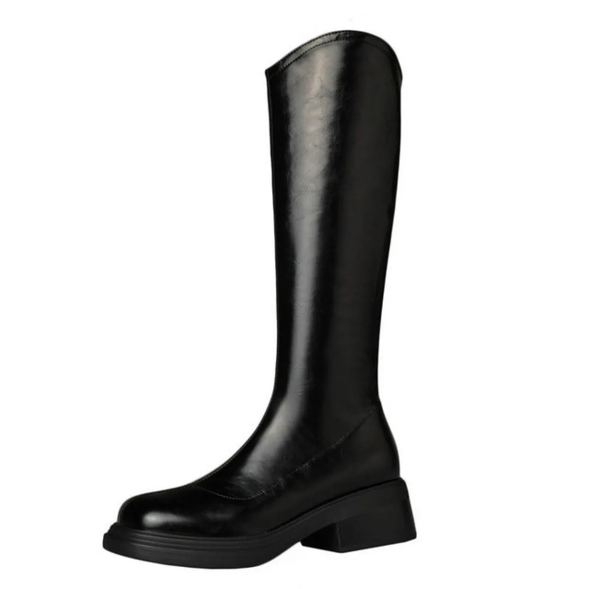 Stivali alti al ginocchio da donna in vera pelle Piattaforma con tacco alto spesso Primavera Autunno Casaul Scarpe eleganti Donn
