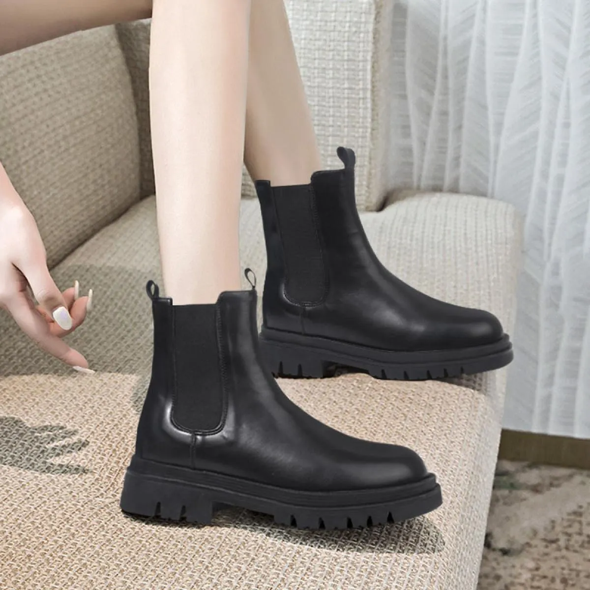Stivali da donna con plateau, stivali da discoteca per feste per il tempo libero, scarpe in morbida pelle traspirante, stivali C