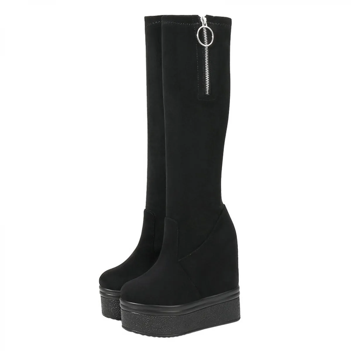 Stivali lunghi da 13 cm all'interno Stivali invernali più elasticizzati da donna in velluto Stivali al ginocchio neri Stovepi co