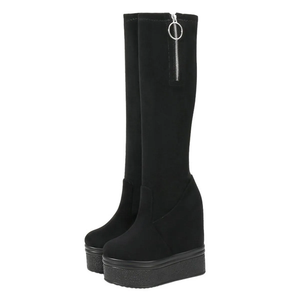 Stivali lunghi da 13 cm all'interno Stivali invernali più elasticizzati da donna in velluto Stivali al ginocchio neri Stovepi co