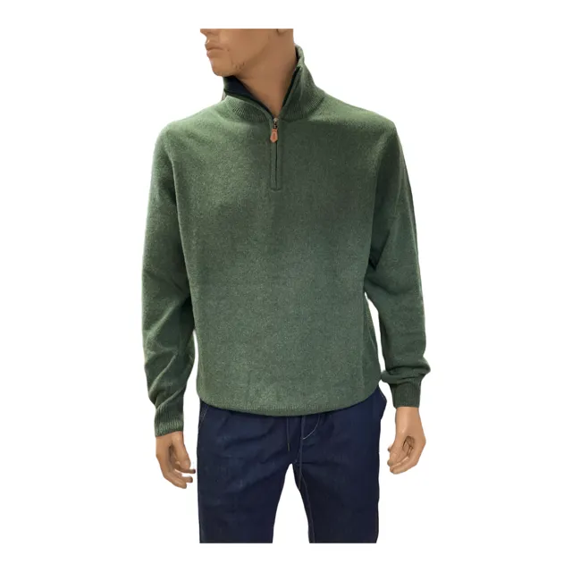 Storie Italiane Maglia da uomo a collo alto mezza zip Erba/30Z verde foresta