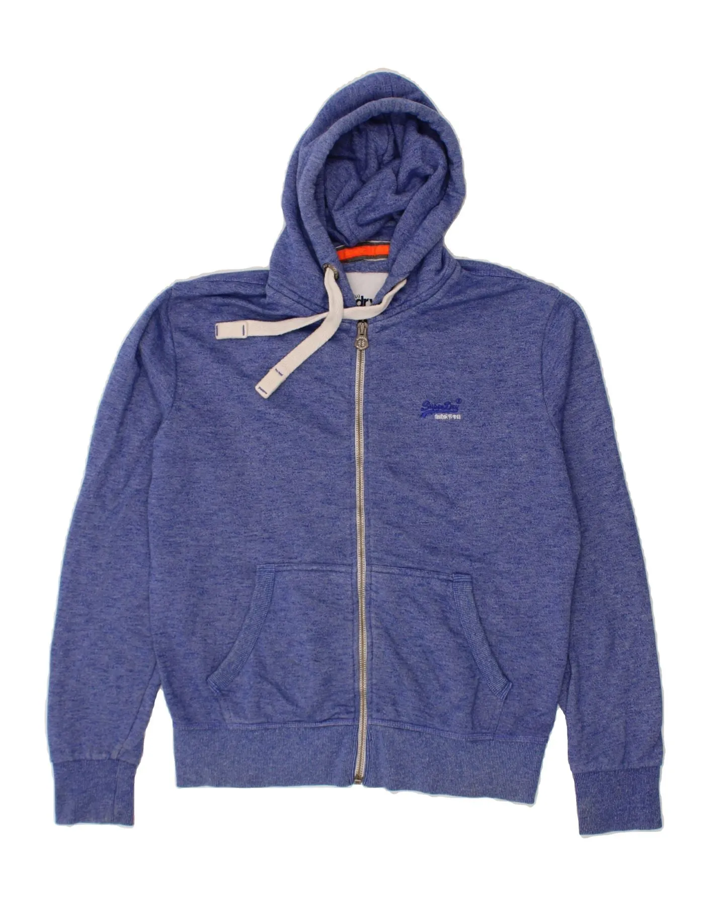 SUPERDRY Mens Zip Hoodie Sweater Large Blue Cotton