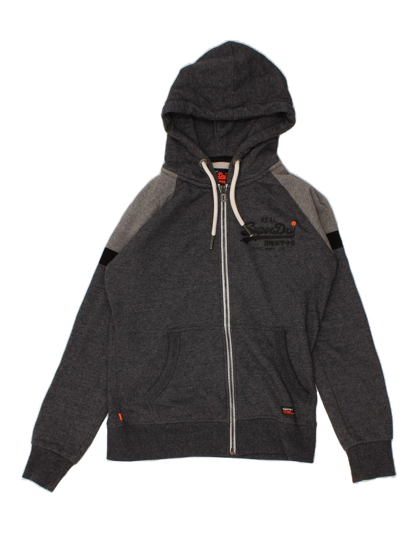 SUPERDRY Mens Zip Hoodie Sweater Large Grey Colourblock Polyester