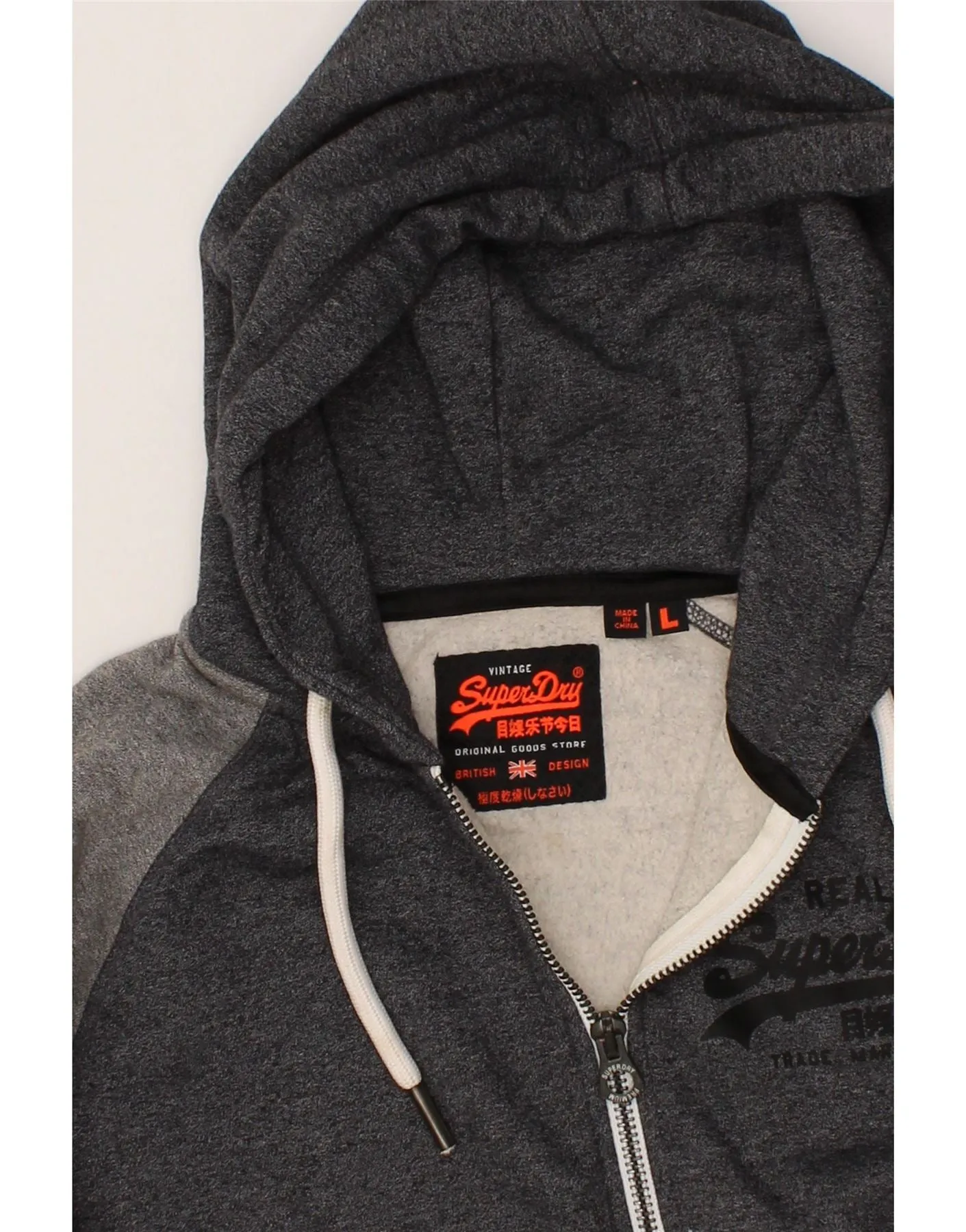 SUPERDRY Mens Zip Hoodie Sweater Large Grey Colourblock Polyester