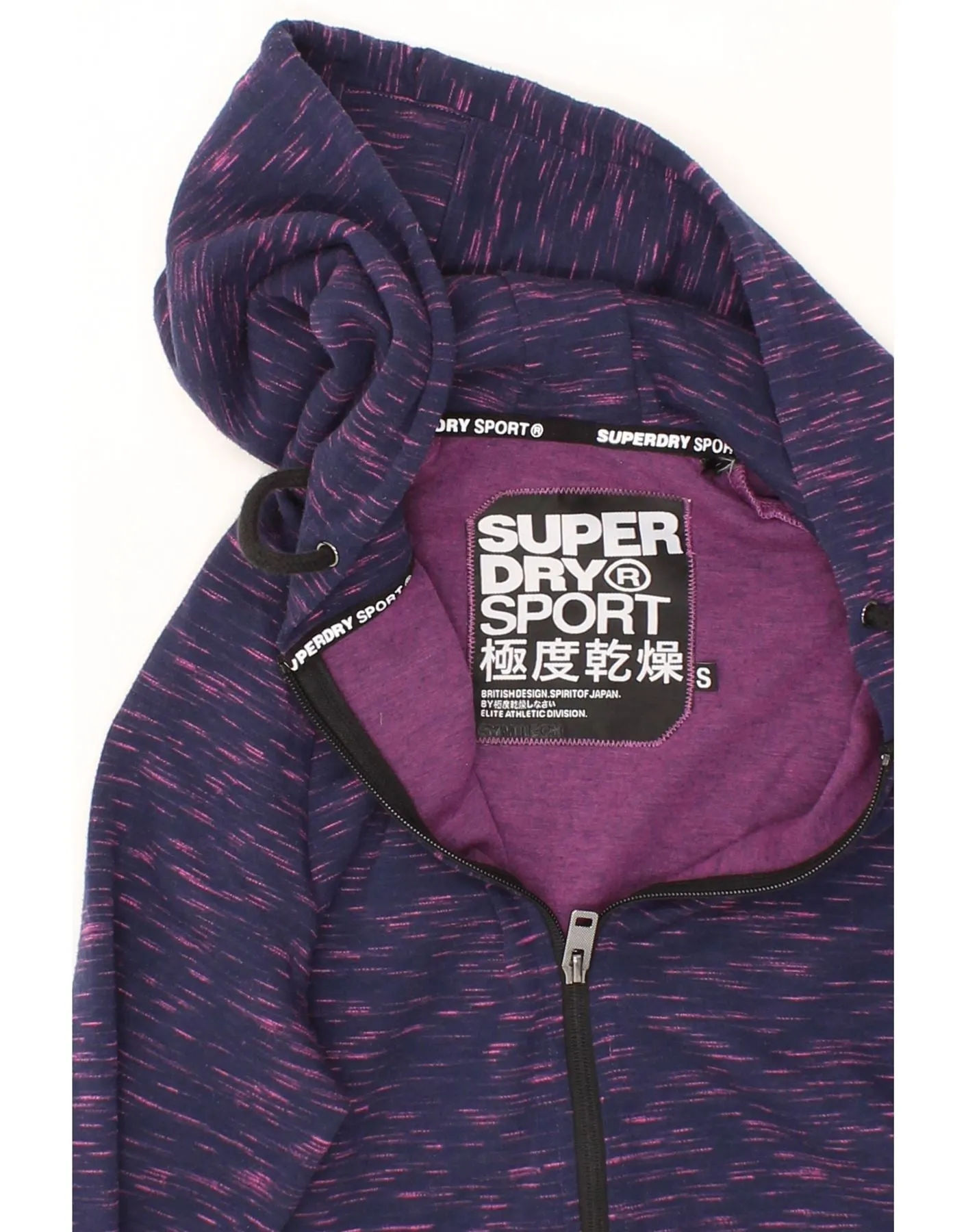 SUPERDRY Womens Zip Hoodie Sweater UK 10 Small Purple Striped Polyester