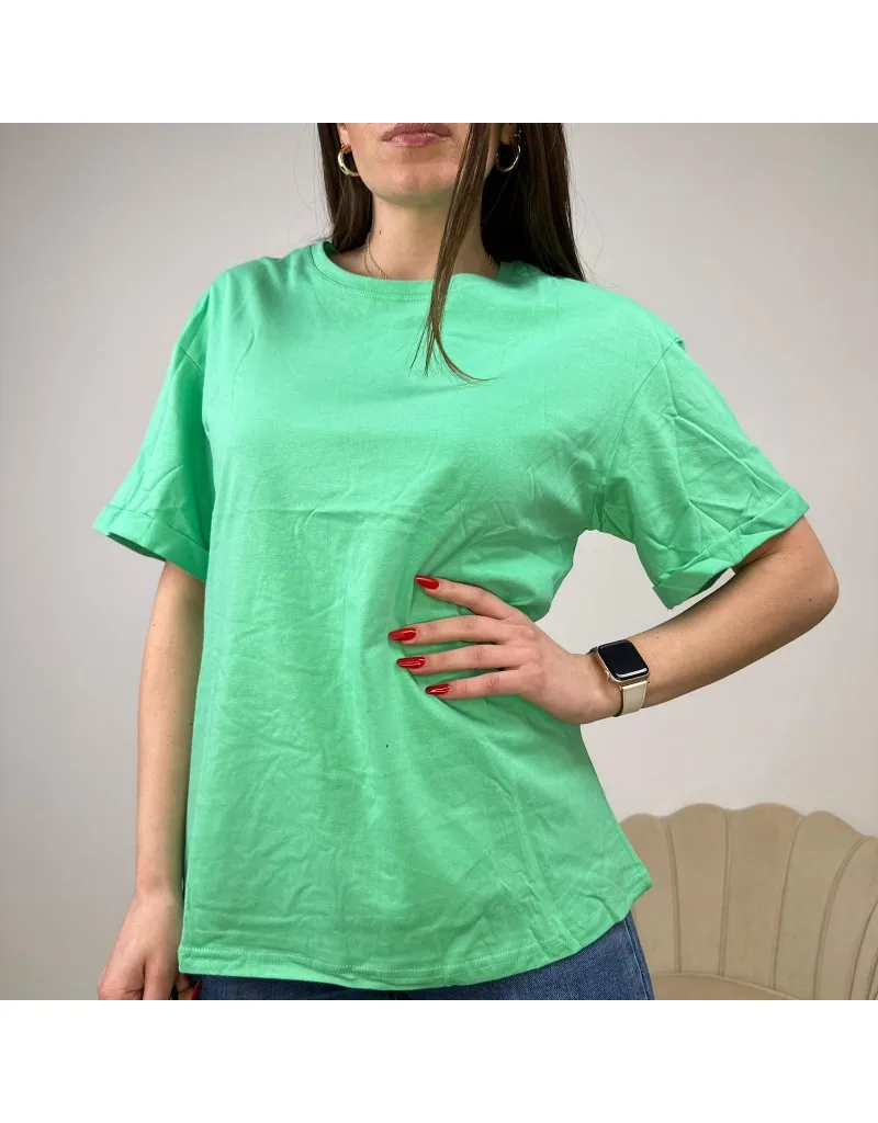 T-SHIRT BASIC CON RISVOLTO VERDE