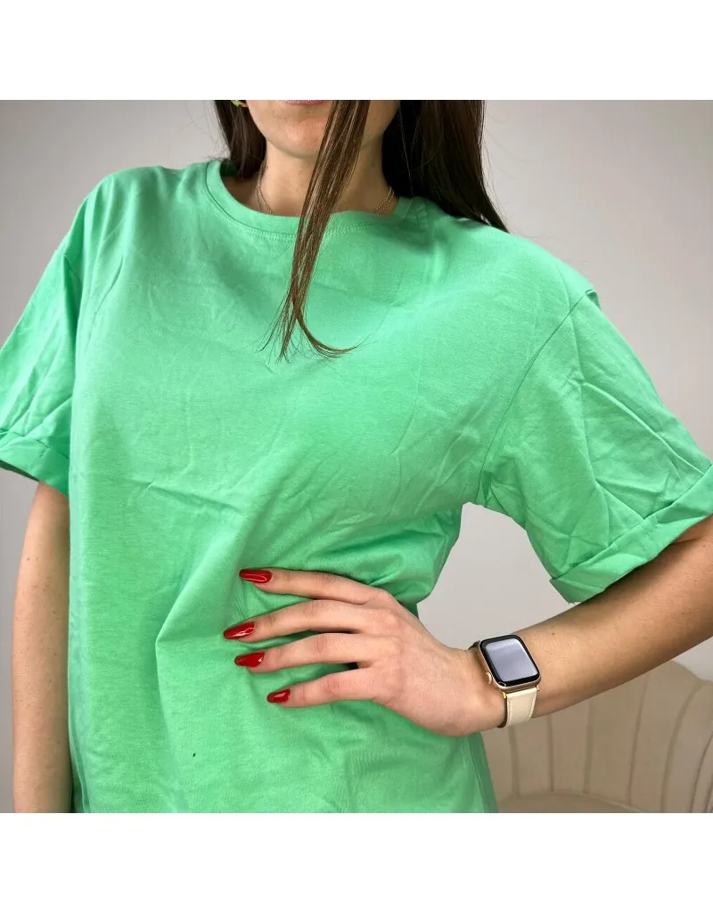 T-SHIRT BASIC CON RISVOLTO VERDE
