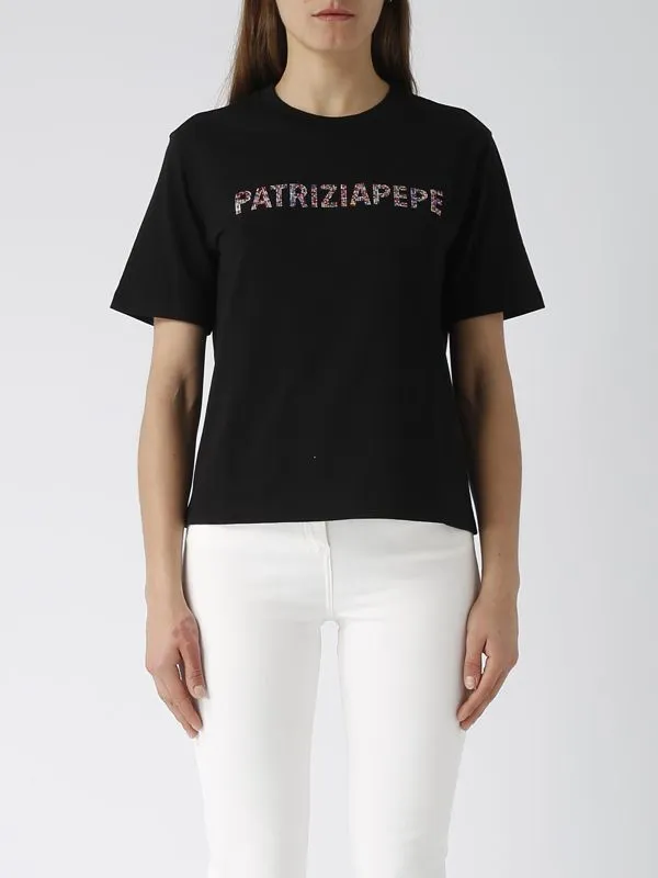 T-shirt donna Patrizia Pepe in cotone con strass Nero