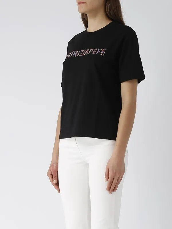T-shirt donna Patrizia Pepe in cotone con strass Nero