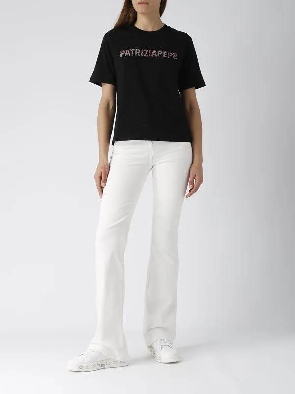 T-shirt donna Patrizia Pepe in cotone con strass Nero