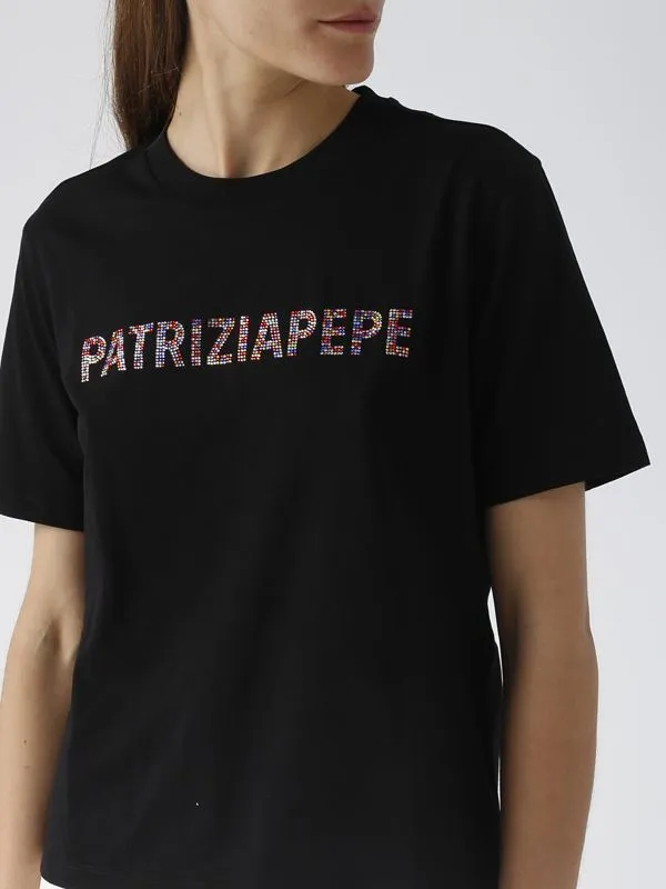 T-shirt donna Patrizia Pepe in cotone con strass Nero