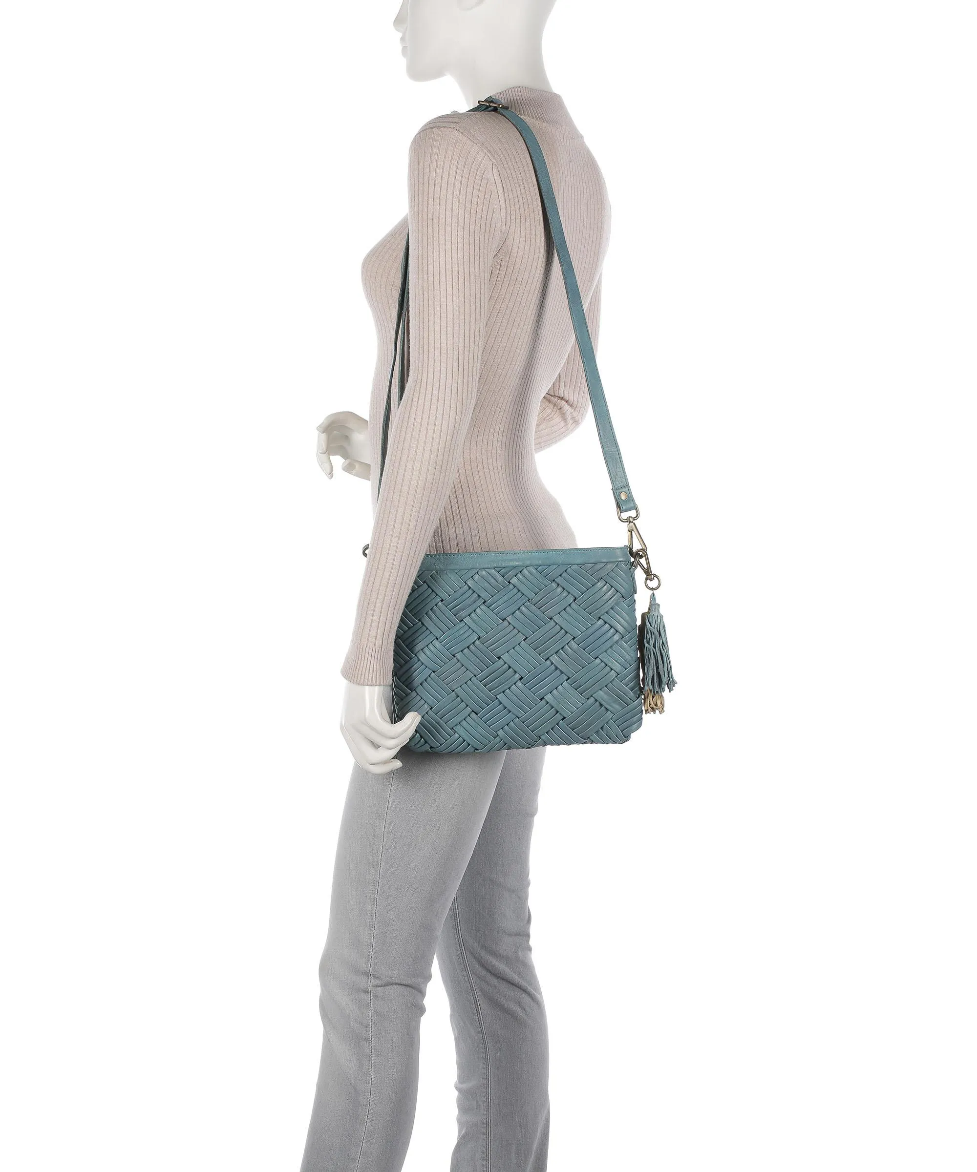  Taschendieb Wien Sommerergasse 3 Borsa a tracolla pelle di vacchetta finemente grana, pelle di pecora blu-grigio  