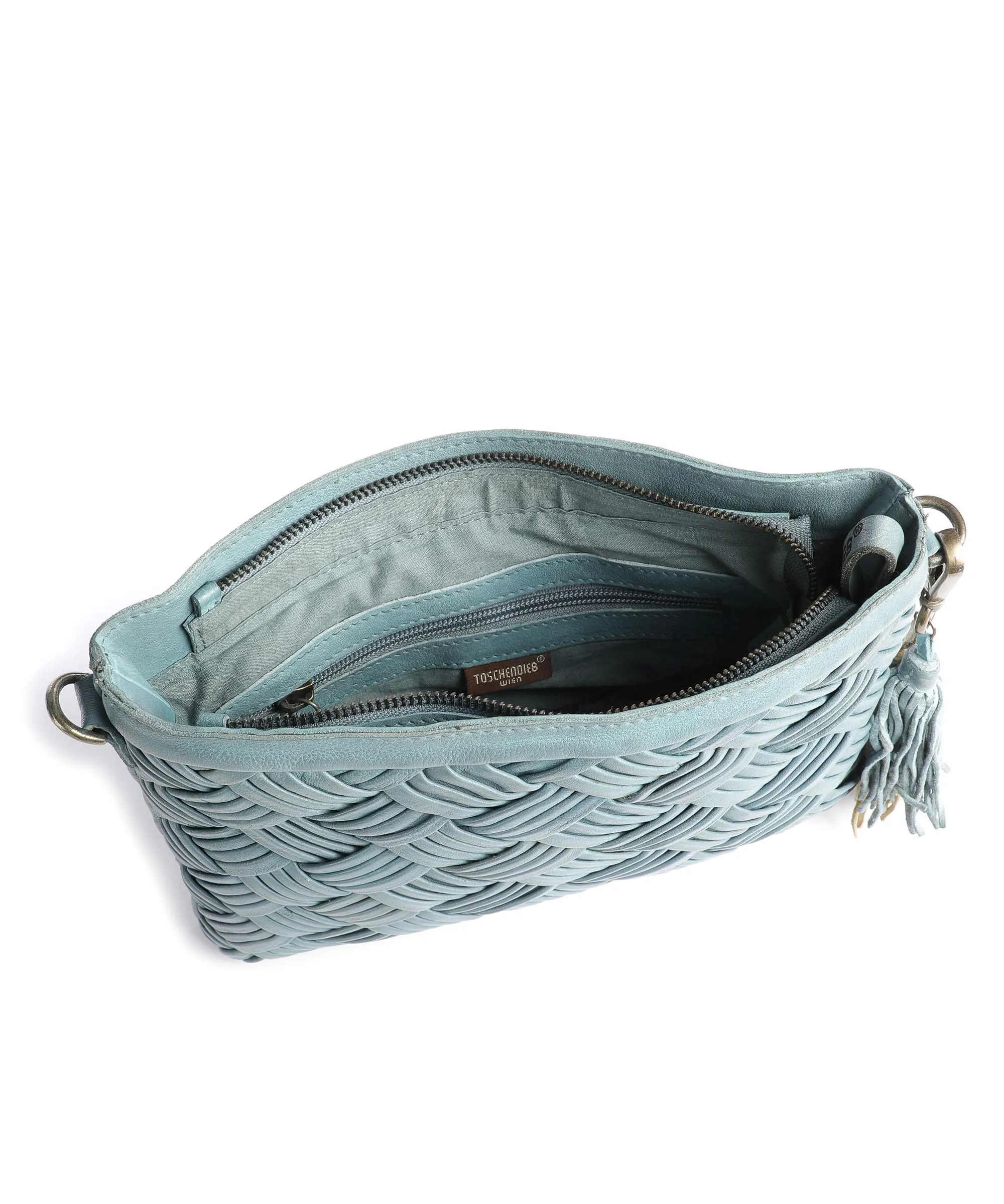  Taschendieb Wien Sommerergasse 3 Borsa a tracolla pelle di vacchetta finemente grana, pelle di pecora blu-grigio  