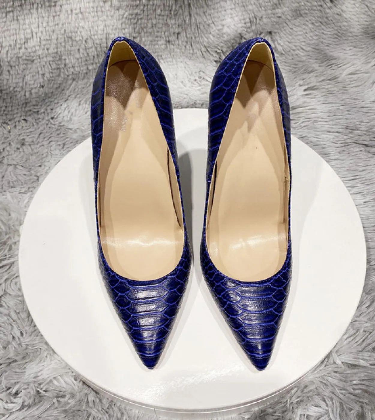 Tikicup Navy Blue Crocodile Effect Pattern Donna T Punta a punta Scarpe con tacco alto Chic Ladies Slip On Stiletto Pompe Taglia