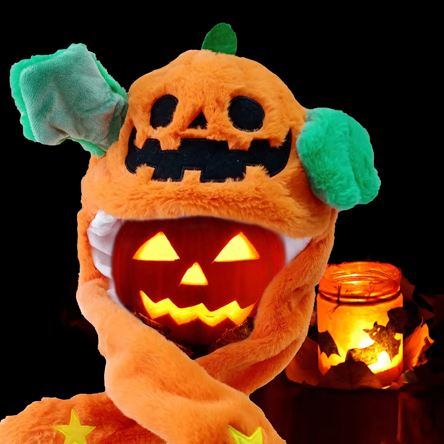 Tocwick, cappellino a forma di zucca, cappello, cappellino a forma di mano in peluche, divertente accessorio per feste in masche