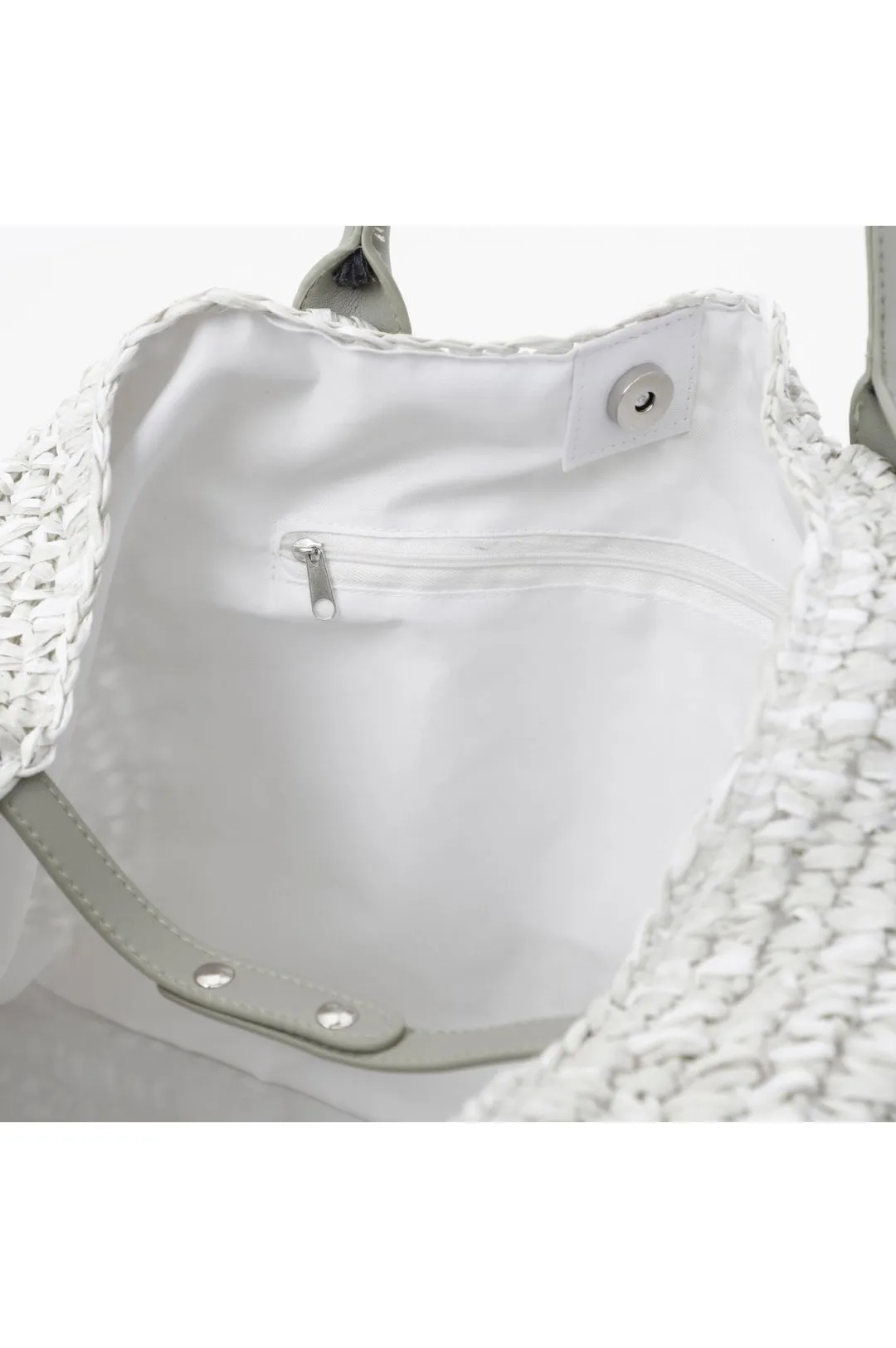 tote bag in crochet di carta bicolore marmo