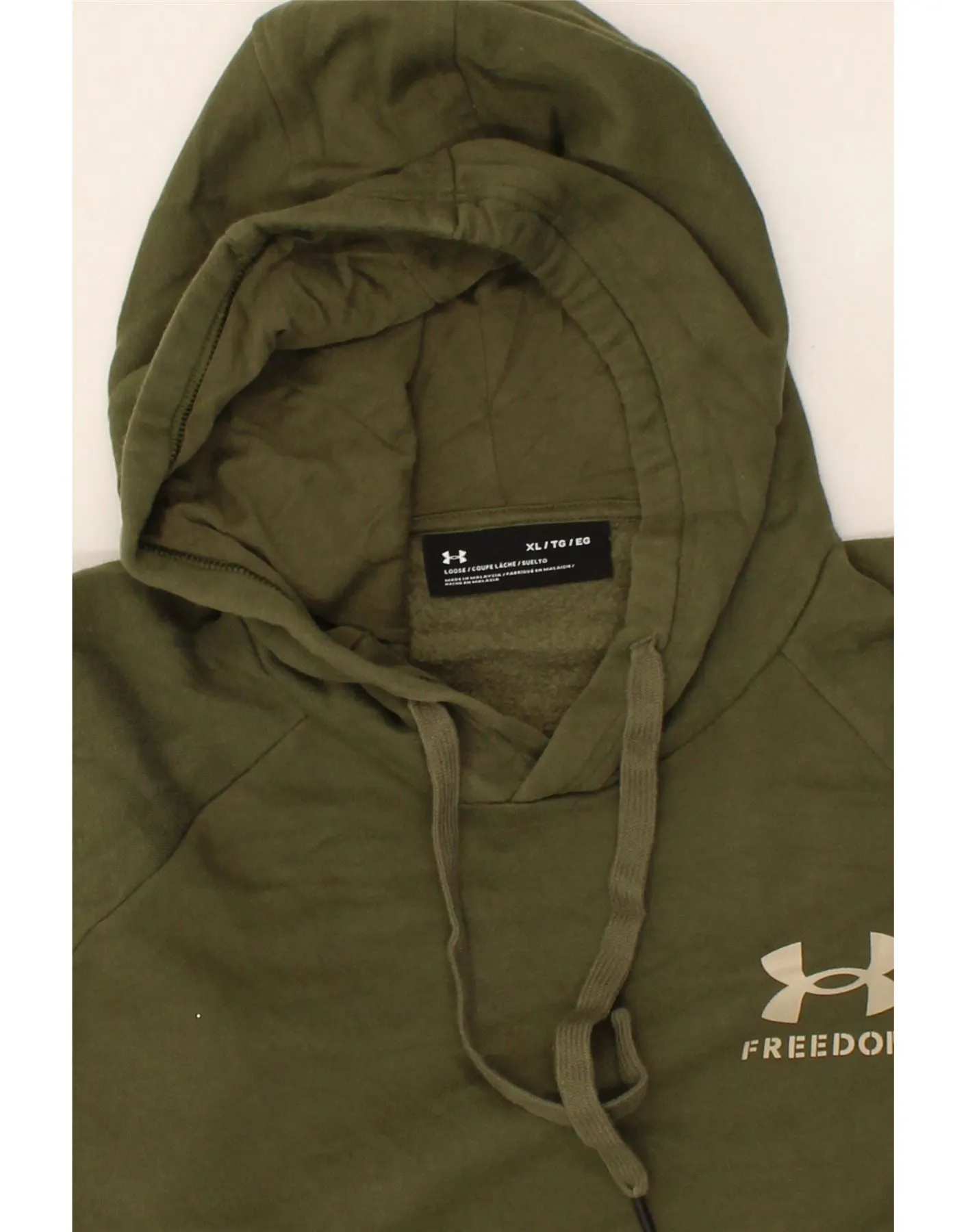 UNDER ARMOUR Mens Graphic Hoodie Jumper XL Khaki Cotton