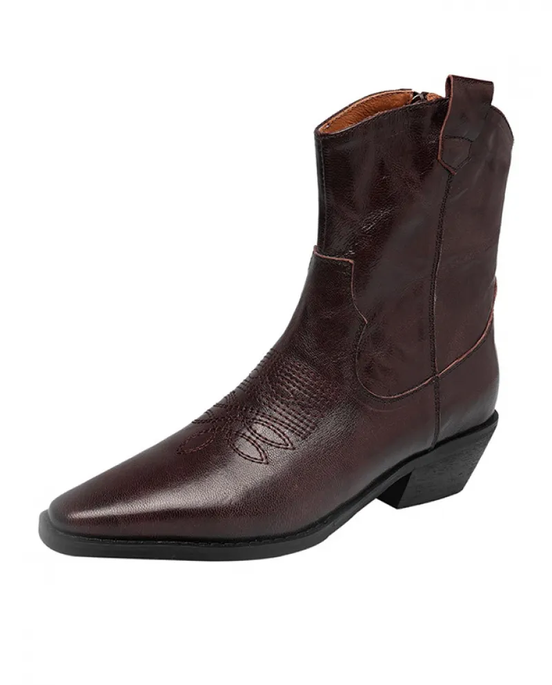 V-mouth Western Boots Brown Martin Boots Square Toe Cowboy Boots Ankle Boots High Heel Martin Boots For Women