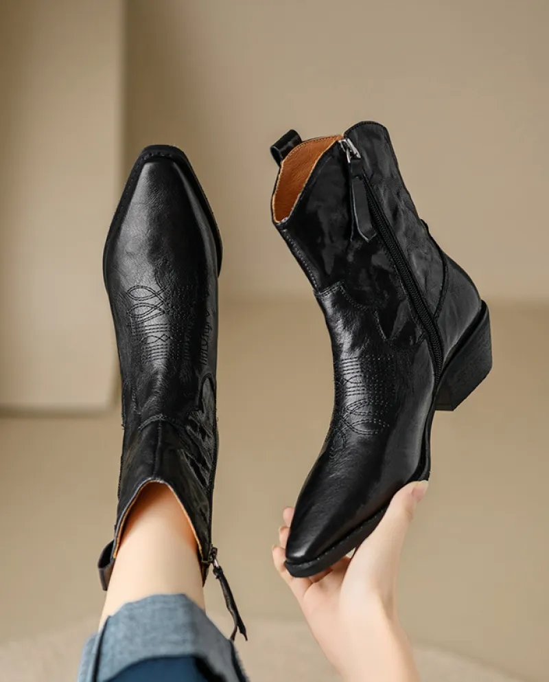 V-mouth Western Boots Brown Martin Boots Square Toe Cowboy Boots Ankle Boots High Heel Martin Boots For Women