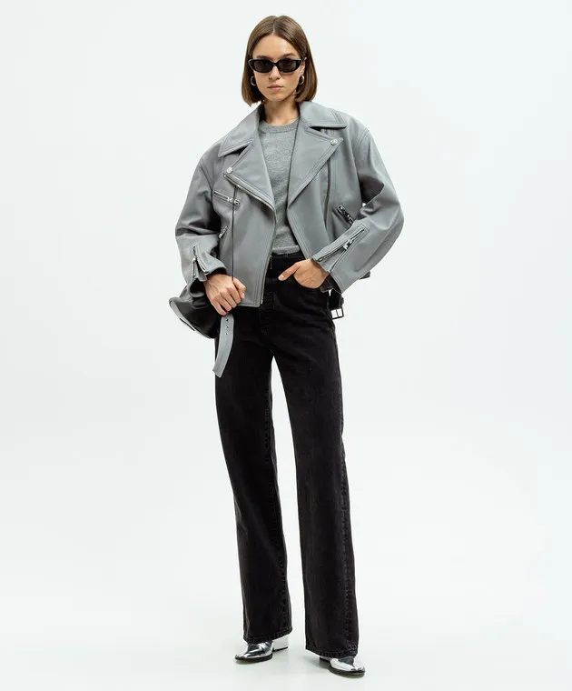 Versace Giacca biker in pelle grigio Medusa 10105451A08926