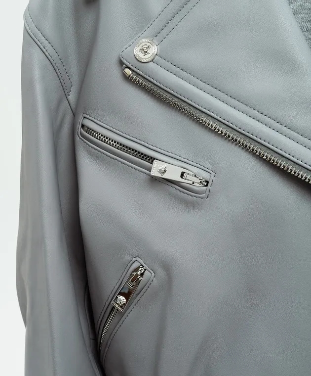 Versace Giacca biker in pelle grigio Medusa 10105451A08926
