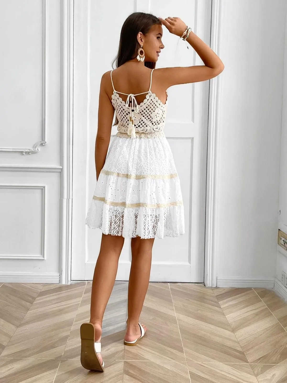 Vestito Donna Campana Scollo Cuore Bretelle Merletto Velato Ricamo Casual Elegante