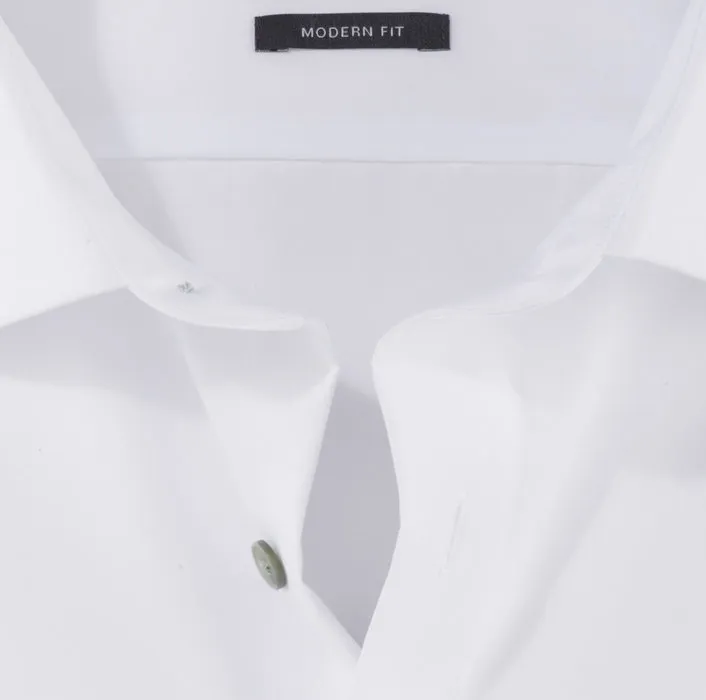 White olymp modern fit shirt with green buttons