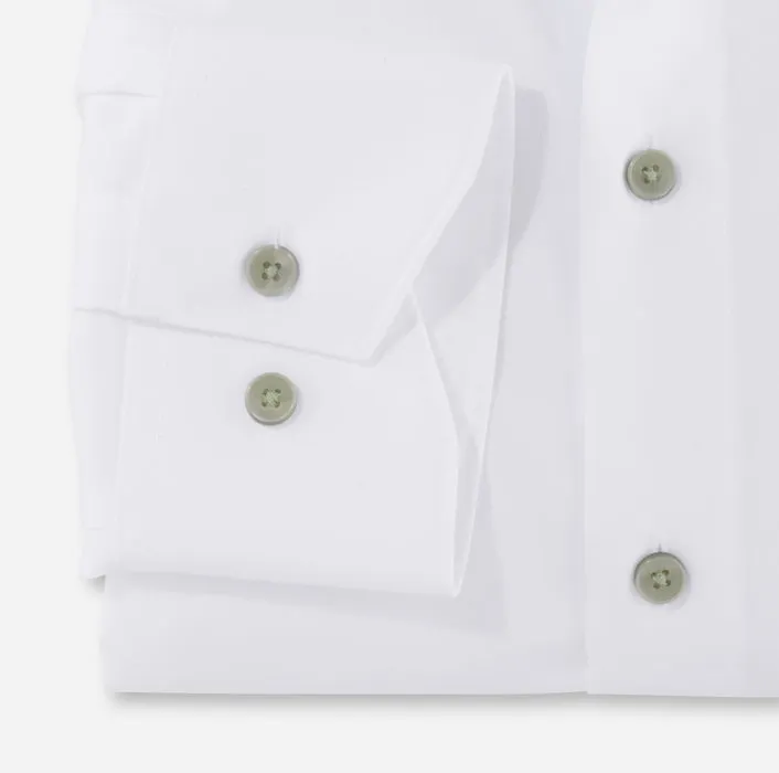 White olymp modern fit shirt with green buttons