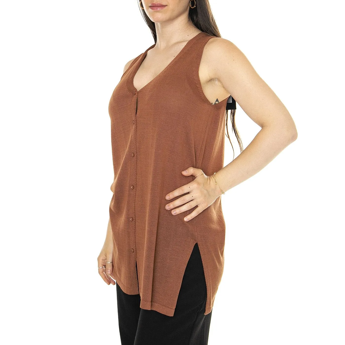 WILD PONY Cárdigan punto tipo chaleco marrón Brown - Cardigan Donna Marrone    