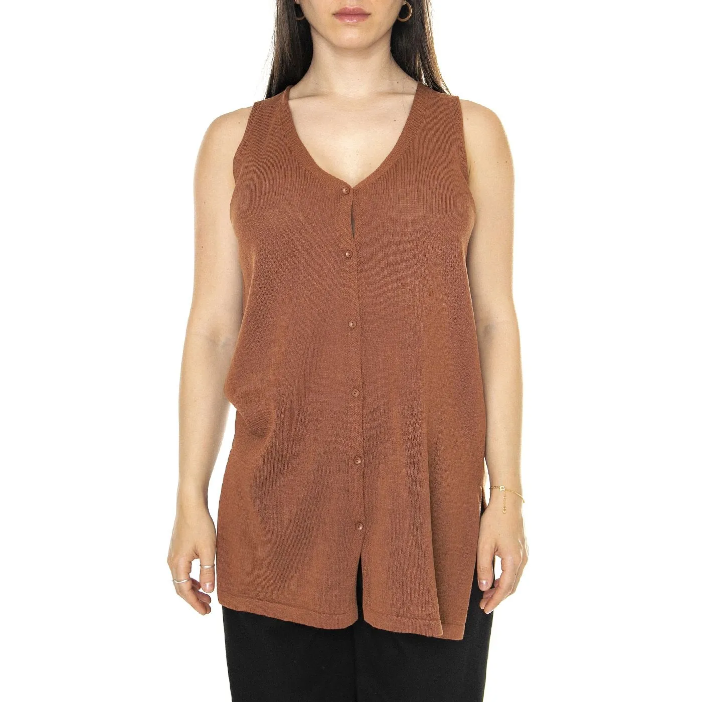 WILD PONY Cárdigan punto tipo chaleco marrón Brown - Cardigan Donna Marrone    