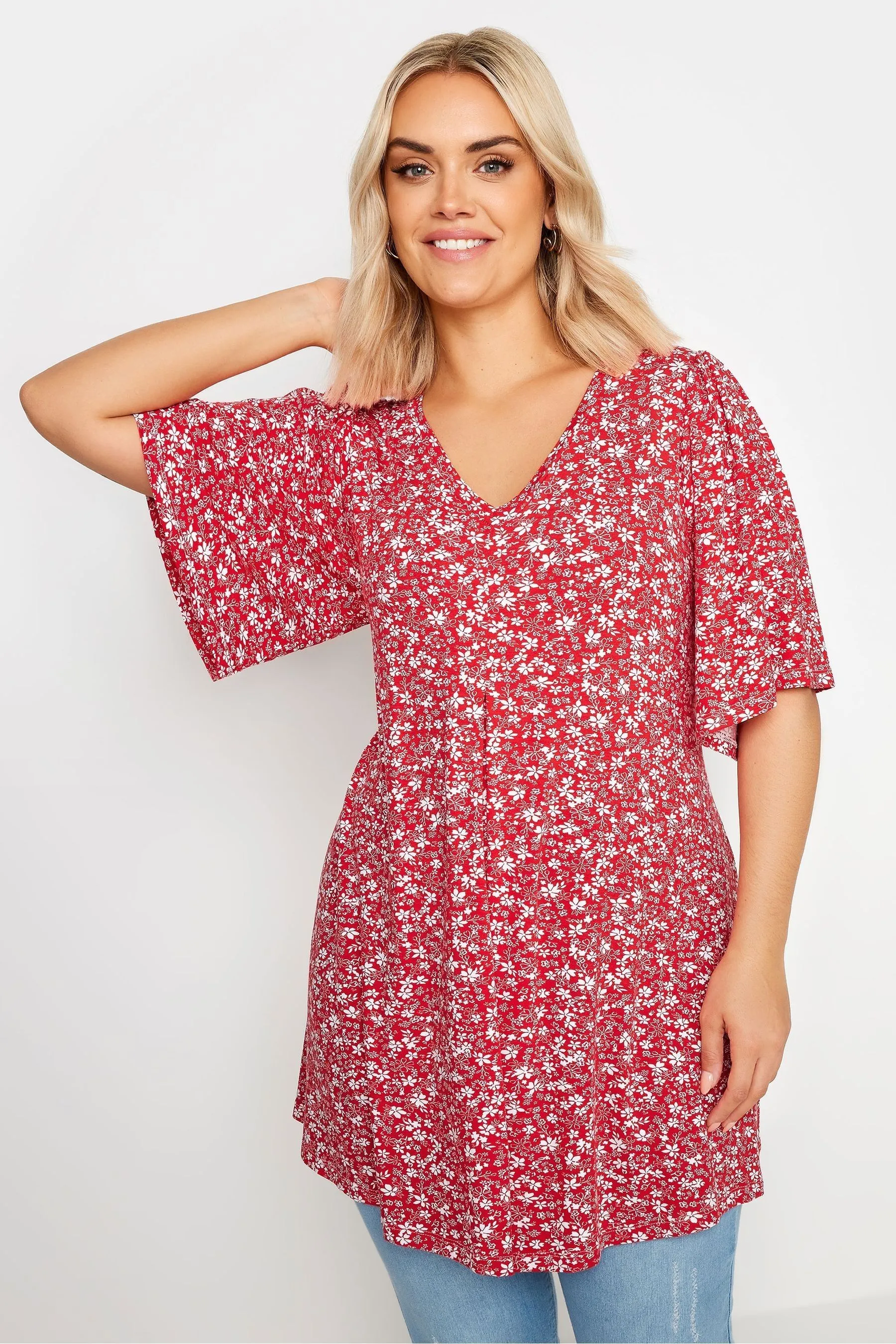 Yours Curve - T-shirt svasata a pieghe con maniche a pipistrello    