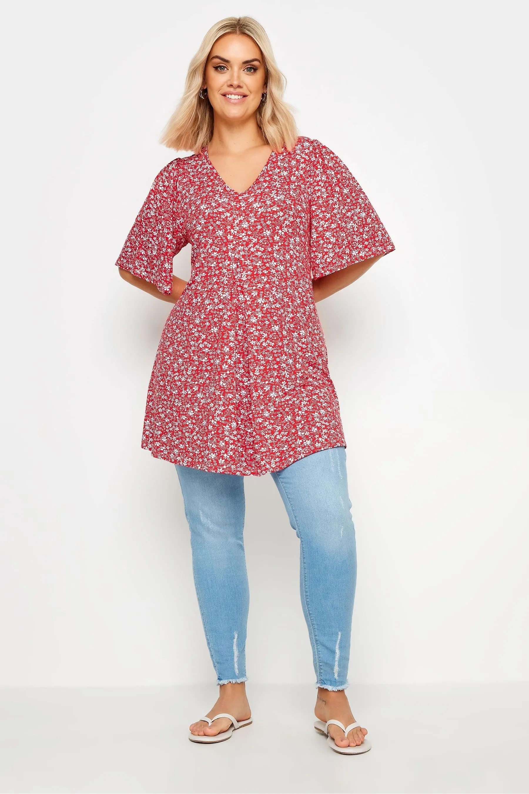 Yours Curve - T-shirt svasata a pieghe con maniche a pipistrello    